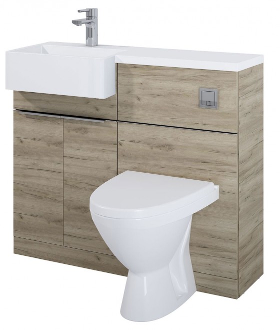 Linear Compact 100cm 2 Door Combination Vanity Unit LH Craft Oak