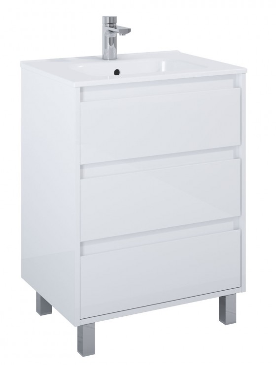 Revival 2 60cm 3 Drawer Basin Unit White Gloss