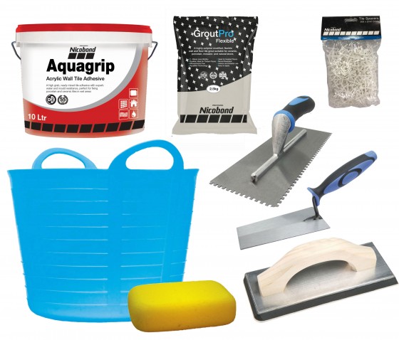 Ceramic & Porcelain Wall Tiling Pack for Dry & Wet Areas with White Grout & Tools