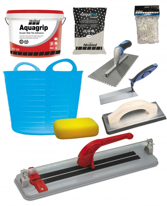 Complete Ceramic Wall Tiling Pack for Dry & Wet Areas with White Grout, Tools & Cutter