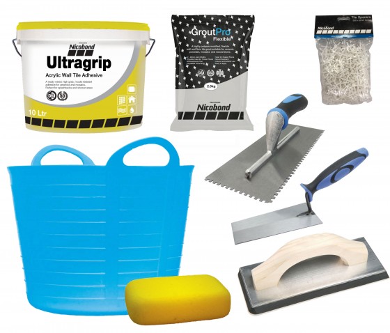 Ceramic Wall Tiling Pack for Dry Areas with Silver Grey Grout & Tools