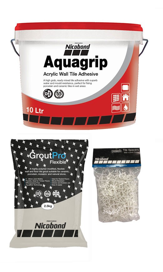 Basic Ceramic & Porcelain Wall Tiling Pack for Wet Areas with Jasmine Grout