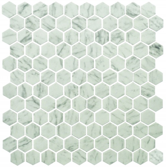 Synergy Hexagon Glass Carrara Mosaic Sheet