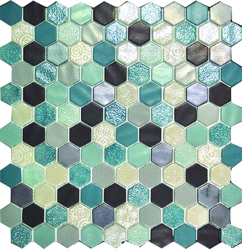 Synergy Hexagon Glass Aquamarine Mosaic Sheet