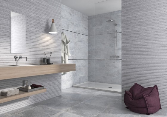 Future Stone Grey Overlap Decor Ceramic Wall Tile 300x900mm