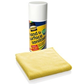 Hand & Surface Sanitiser '70% Alcohol Hospital Grade'Aerosol 125ml Plus Microfibre Cloth