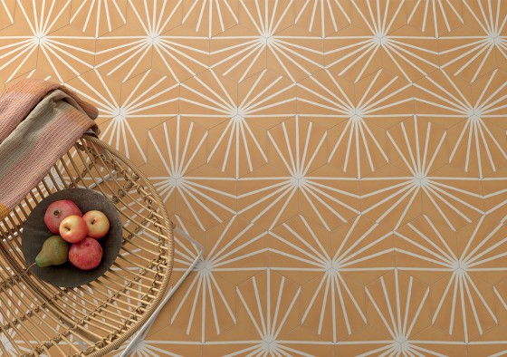 Lily 5 Hexagon Orange Line Decor Porcelain Floor & Wall Tile 198x228mm