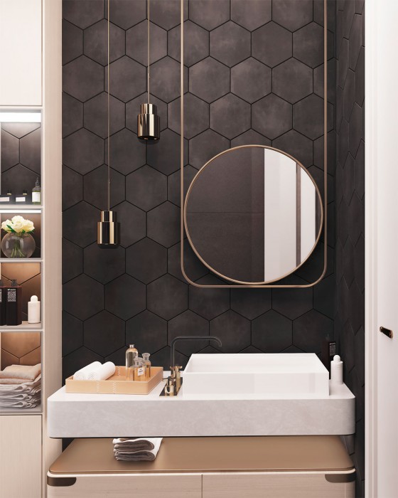 Lily 5 Hexagon Black Floor & Wall Tile 