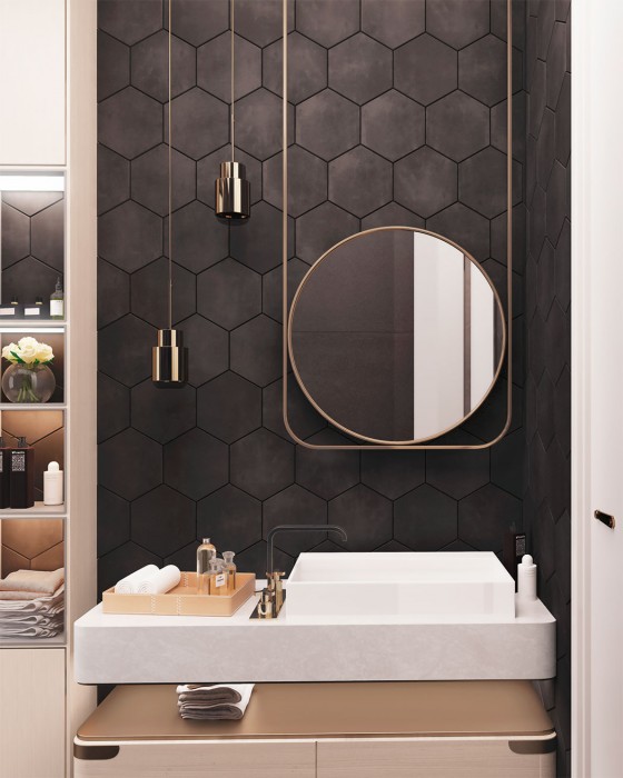Lily 5 Hexagon Black Porcelain Floor & Wall Tile 198x228mm