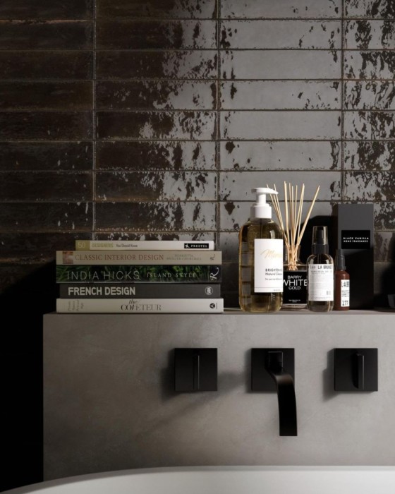 Lume Black Gloss Porcelain Wall and Floor Tile 240x60mm