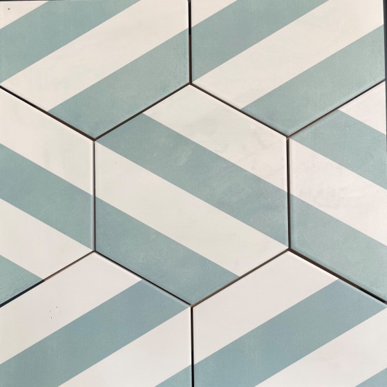 Lily 5 Hexagon Aquamarine Stripes Porcelain Floor and Wall Tile 198x228mm