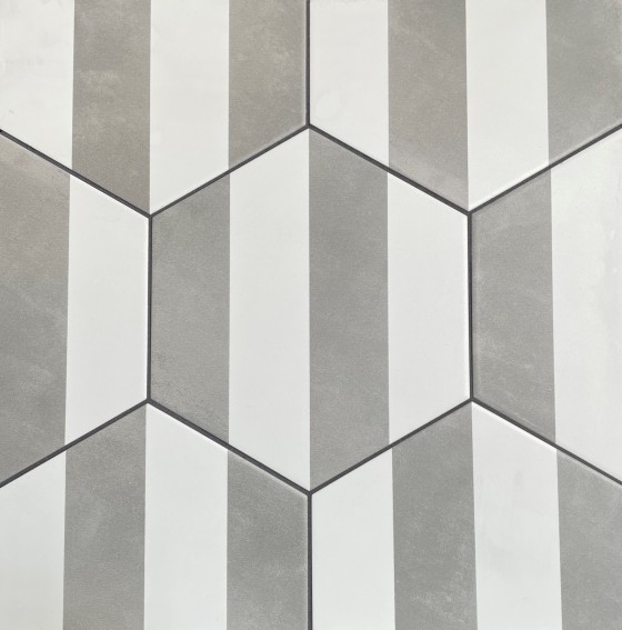 Lily 5 Hexagon Grey Stripes Porcelain Floor and Wall Tile 198x228mm