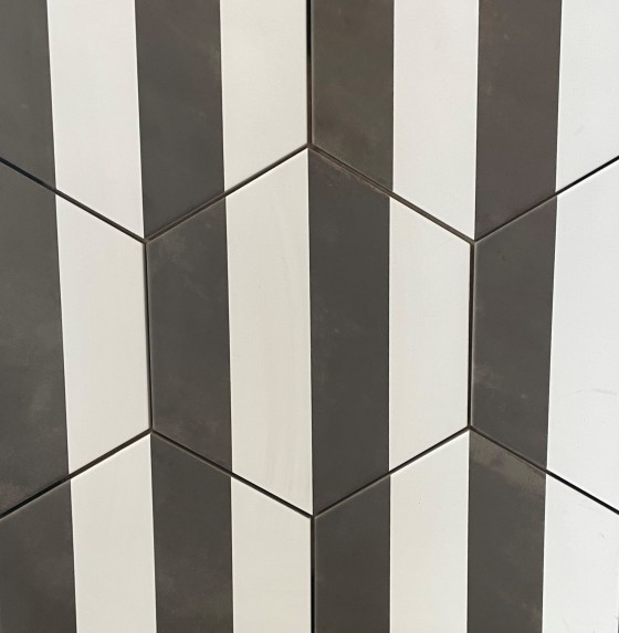 Lily 5 Hexagon Black Stripes Porcelain Floor and Wall Tile 198x228mm