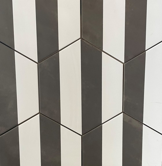 Lily 5 Hexagon Black Stripes Porcelain Floor and Wall Tile 198x228mm