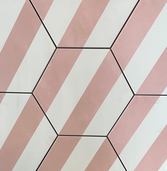 Lily 5 Hexagon Pink Stripes Porcelain Floor and Wall Tile 198x228mm