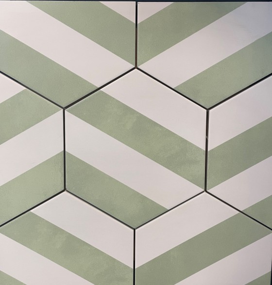 Lily 5 Hexagon Green Stripes Porcelain Floor and Wall Tile 198x228mm