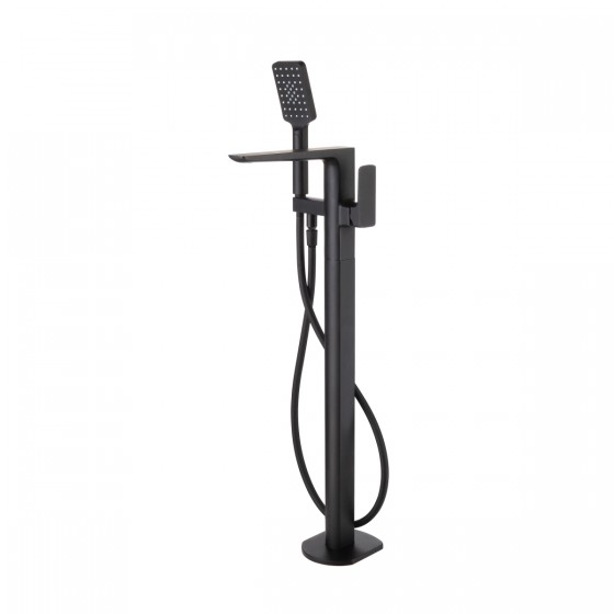 Noir Matt Black D Series Floor Standing Bath Shower Mixer with Shower Kit