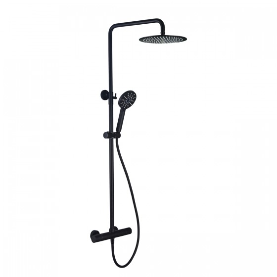 Noir Matt Black V Series Cool Touch Thermostatic Shower Mixer, Round Head