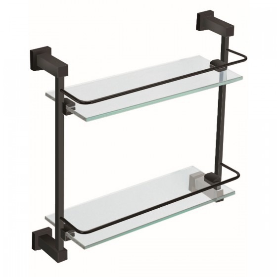 Noir A Series Matt Black Double Shelf Brackets and Glass Shelves