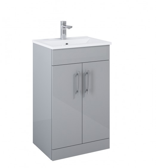 Pavilion 50cm Floor Standing 2 Door Basin Unit Light Grey Gloss