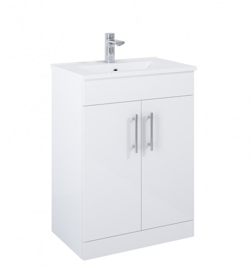 Pavilion 60cm Floor Standing 2 Door Basin Unit White Gloss