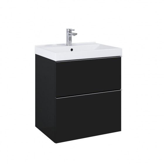 Look Wall Hung Basin Unit 60cm 2 Drawer Matt Black with Handles