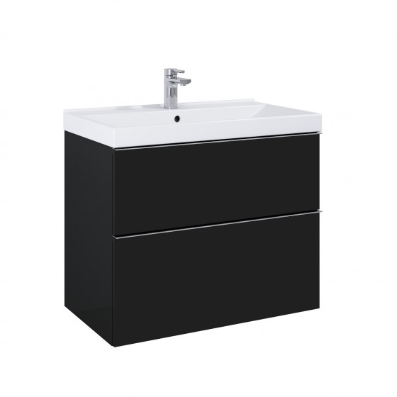 Look Wall Hung Basin Unit 80cm 2 Drawer Matt Black with Handles
