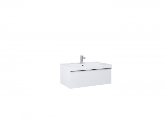 Look Wall Hung Basin Unit 80cm 1 Drawer White Gloss with Handle