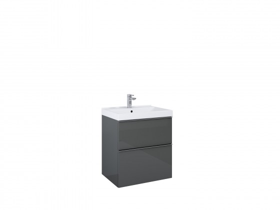 Look Wall Hung Basin Unit 60cm 2 Drawer Anthracite Gloss with Handles