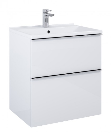 Look Wall Hung Basin Unit 60cm 2 Drawer White Gloss with Handles