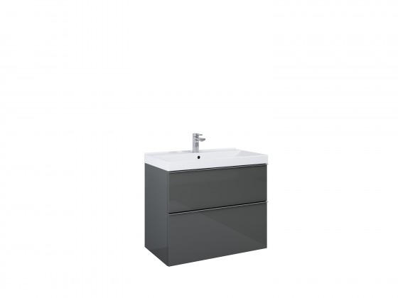 Look Wall Hung Basin Unit 80cm 2 Drawer Anthracite Gloss with Handles