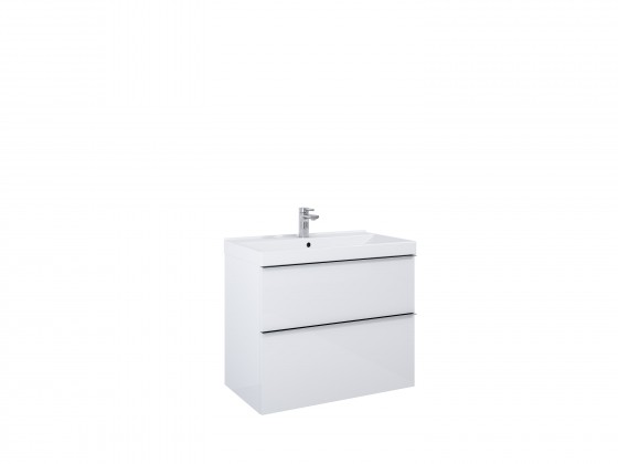 Look Wall Hung Basin Unit 80cm 2 Drawer White Gloss with Handles