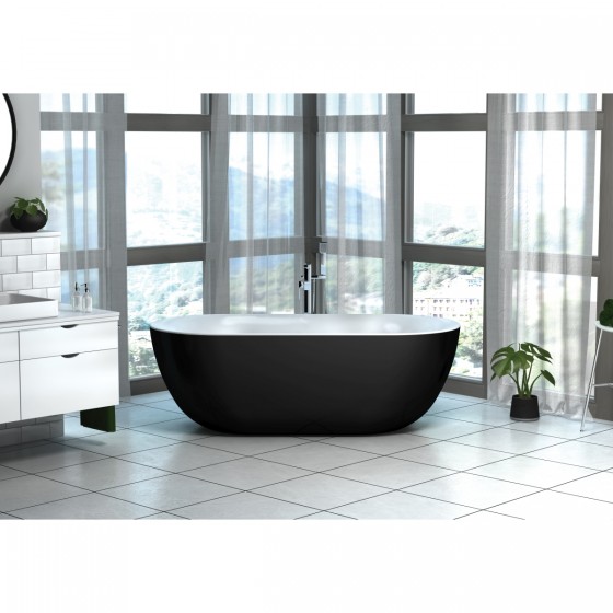 Knightsbridge Matt Black Bath Including Waste 1500 x 780mm