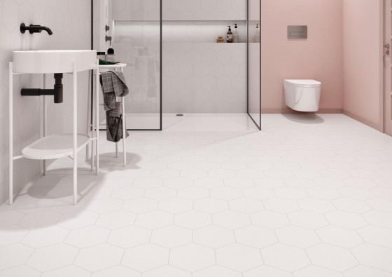 Granada Hexagon White Plain Porcelain Floor and Wall Tile 198x228mm
