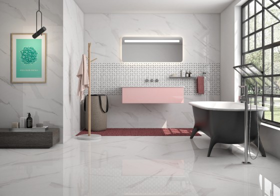Neptune White Plain Marble Gloss Ceramic Wall Tile 330x550mm