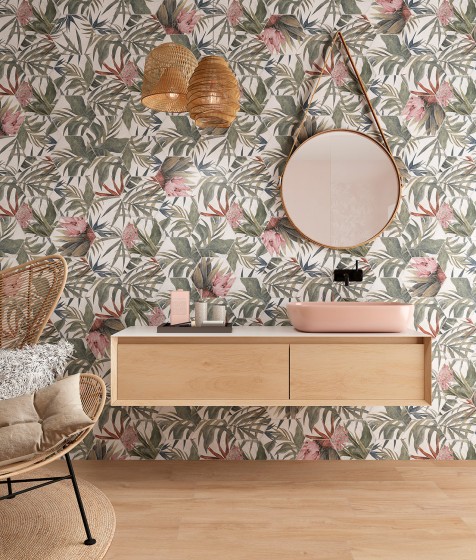 Botanical Hexagon White Floral Porcelain Floor and Wall Tile 230x270mm