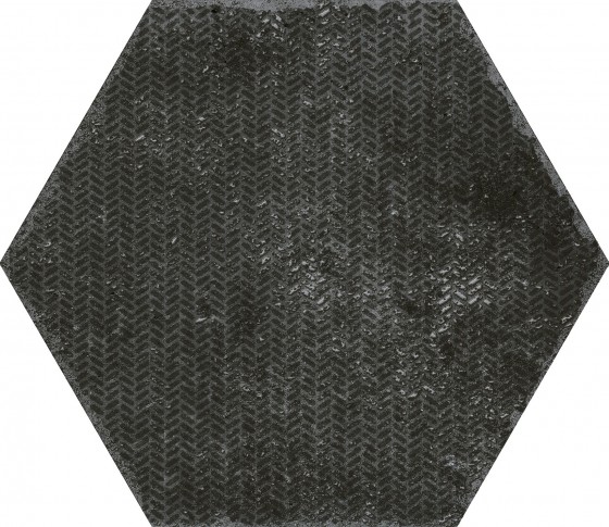 Organic Hexagon Black Decorated Porcelain Floor and Wall Tile 230x270mm