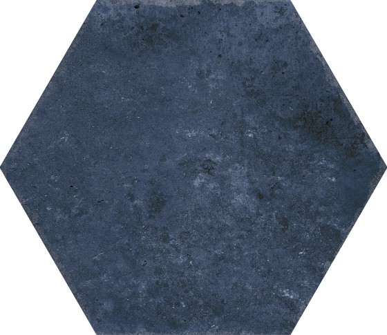 Organic Hexagon Blue Porcelain Floor and Wall Tile 230x270mm