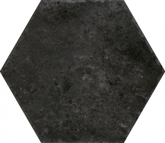 Organic Hexagon Black Porcelain Floor and Wall Tile 230x270mm