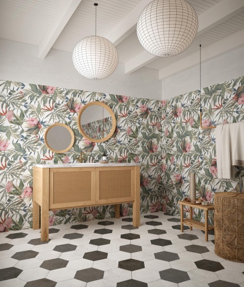 Organic Hexagon White Porcelain Floor and Wall Tile 230x270mm