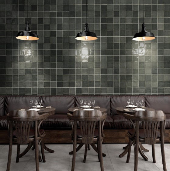 Zellige Olive Grey Ceramic Wall Tile 130x130mm