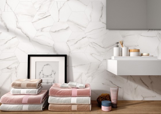 Marblehex Hexagon Calacatta White Porcelain Floor and Wall Tile 200x240mm