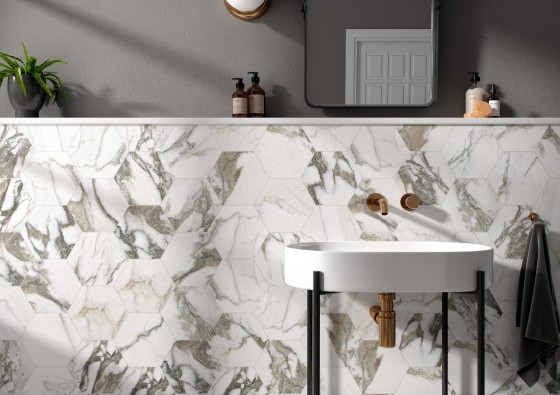 Marblehex Hexagon Calacatta Majestic Floor and Wall Tile 200x2040mm