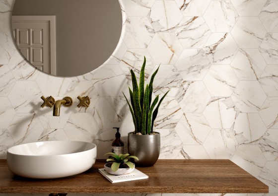 Marblehex Hexagon Calacatta Gold Porcelain Floor and Wall Tile 200x240mm