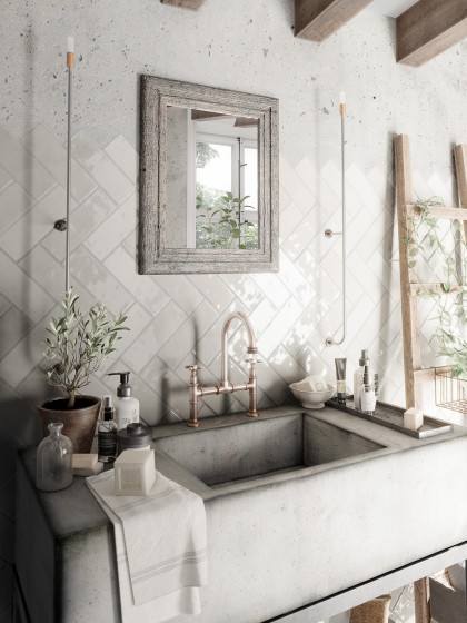 Carnival White Porcelain Floor and Wall Tile 200x65mm