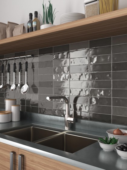 Carnival Black Porcelain Floor and Wall Tile 200x65mm