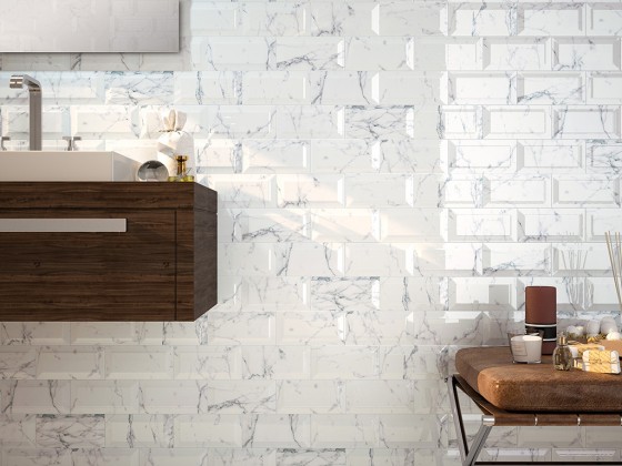 Metro Underground Gloss Carrara Bevel Wall Tile 200x100mm