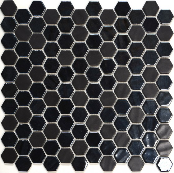 Synergy Hexagon Glass Black Mosaic Sheet