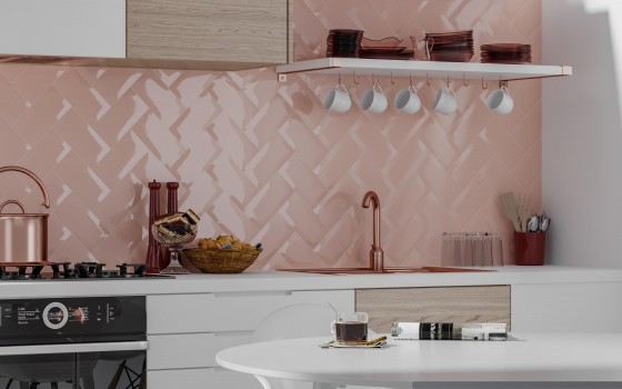 Metro Underground Bevel Blush Pink Ceramic Wall Tile 200x100mm