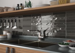 Lifestyle Bathroom, Kitchen, Conservatory, Hallway/Living Area with Gloss Polished Linear High Shine Carnival Black Bordeaux Porcelain Floor and Wall Tile